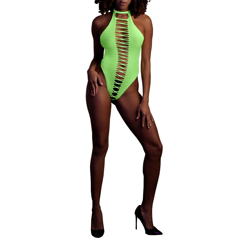 Ouch! Glow Body échancré ouvert à l'entrejambe avec dos nu Vert Fluo